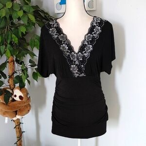 Maurices Black Lace V-Neck Slinky Top M